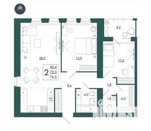 2-к квартира, строящийся дом, 77м2, 2/16 этаж
