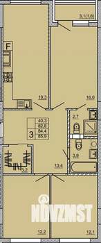 3-к квартира, строящийся дом, 86м2, 2/9 этаж