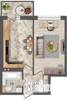 1-к квартира, вторичка, 42м2, 3/18 этаж