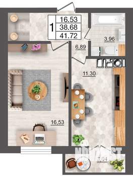 1-к квартира, строящийся дом, 42м2, 4/10 этаж