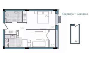 2-к квартира, строящийся дом, 44м2, 12/14 этаж