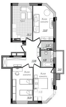 3-к квартира, строящийся дом, 88м2, 6/16 этаж