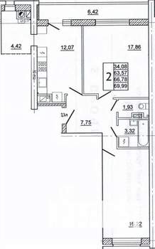 2-к квартира, вторичка, 70м2, 3/10 этаж