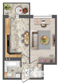 1-к квартира, вторичка, 42м2, 2/18 этаж