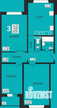 3-к квартира, сданный дом, 81м2, 6/10 этаж
