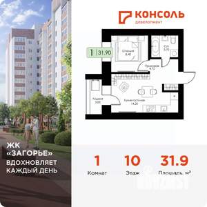 1-к квартира, вторичка, 32м2, 10/10 этаж