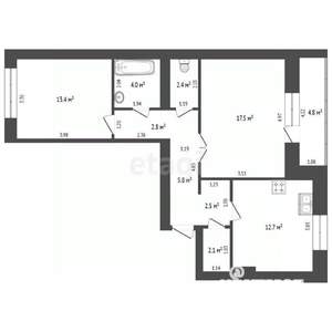 2-к квартира, вторичка, 62м2, 2/4 этаж