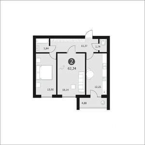 2-к квартира, строящийся дом, 62м2, 10/10 этаж