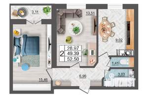 2-к квартира, вторичка, 53м2, 2/10 этаж