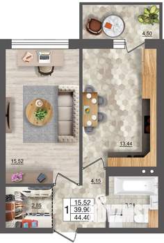 1-к квартира, вторичка, 44м2, 4/18 этаж