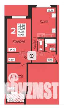 2-к квартира, вторичка, 58м2, 2/10 этаж