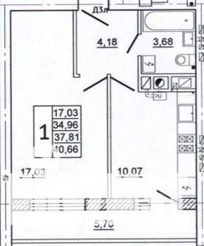 1-к квартира, вторичка, 41м2, 9/10 этаж