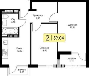 2-к квартира, вторичка, 59м2, 12/15 этаж