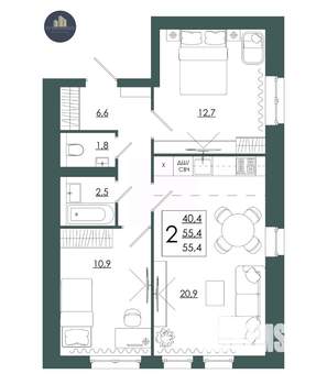 2-к квартира, строящийся дом, 55м2, 3/16 этаж