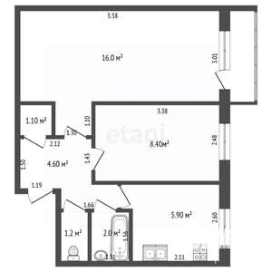 2-к квартира, вторичка, 41м2, 3/5 этаж