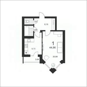 1-к квартира, вторичка, 45м2, 9/14 этаж