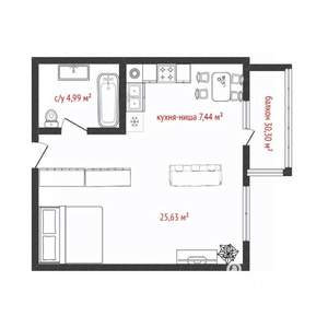 1-к квартира, сданный дом, 41м2, 5/16 этаж