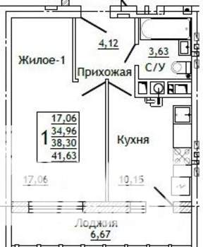 1-к квартира, строящийся дом, 42м2, 3/10 этаж