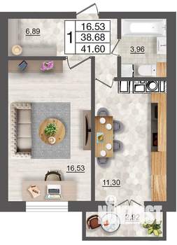 1-к квартира, строящийся дом, 42м2, 4/10 этаж