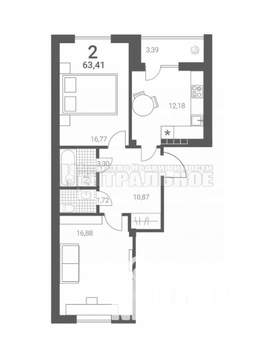 2-к квартира, вторичка, 63м2, 6/10 этаж
