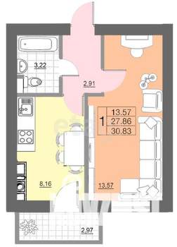 1-к квартира, сданный дом, 31м2, 7/10 этаж