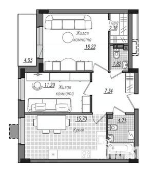 2-к квартира, строящийся дом, 63м2, 11/16 этаж