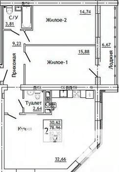 2-к квартира, строящийся дом, 86м2, 9/10 этаж