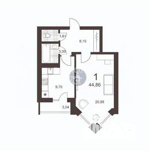 1-к квартира, вторичка, 45м2, 12/12 этаж