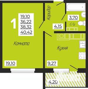 1-к квартира, строящийся дом, 40м2, 10/10 этаж