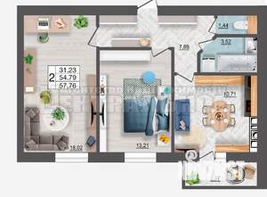 2-к квартира, вторичка, 58м2, 6/10 этаж