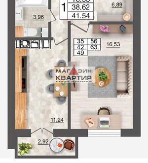 1-к квартира, вторичка, 42м2, 8/10 этаж
