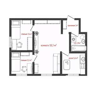 3-к квартира, вторичка, 42м2, 5/5 этаж