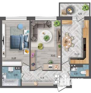 2-к квартира, вторичка, 63м2, 10/18 этаж