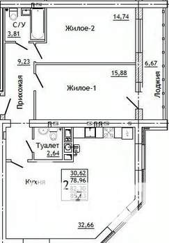 2-к квартира, строящийся дом, 86м2, 6/10 этаж