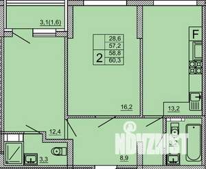 2-к квартира, строящийся дом, 60м2, 2/9 этаж