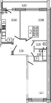 2-к квартира, вторичка, 66м2, 1/10 этаж