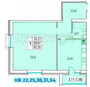 1-к квартира, вторичка, 62м2, 3/5 этаж