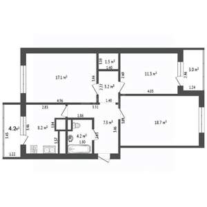 3-к квартира, вторичка, 71м2, 9/10 этаж
