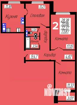2-к квартира, строящийся дом, 74м2, 10/10 этаж