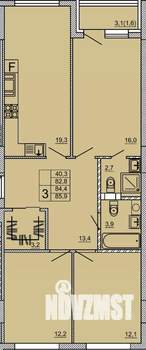 3-к квартира, строящийся дом, 86м2, 3/9 этаж