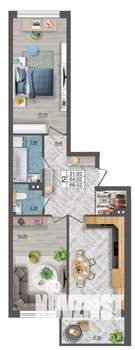 2-к квартира, вторичка, 69м2, 12/18 этаж