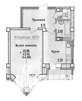 1-к квартира, строящийся дом, 45м2, 8/13 этаж