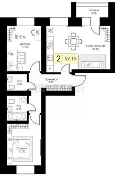 2-к квартира, вторичка, 57м2, 3/10 этаж
