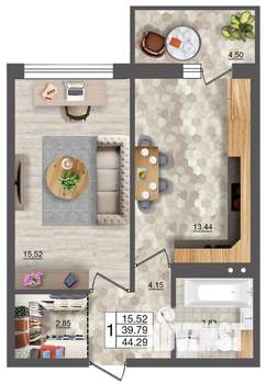 1-к квартира, вторичка, 44м2, 14/18 этаж