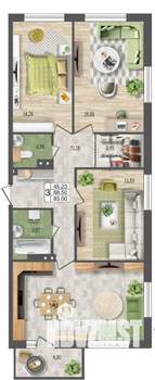 3-к квартира, строящийся дом, 93м2, 4/18 этаж