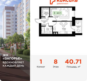 1-к квартира, вторичка, 41м2, 8/10 этаж