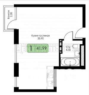 Студия квартира, вторичка, 42м2, 5/5 этаж