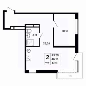 Студия квартира, вторичка, 49м2, 9/16 этаж