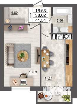 1-к квартира, строящийся дом, 42м2, 10/10 этаж