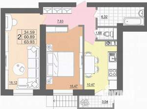 2-к квартира, вторичка, 64м2, 5/7 этаж